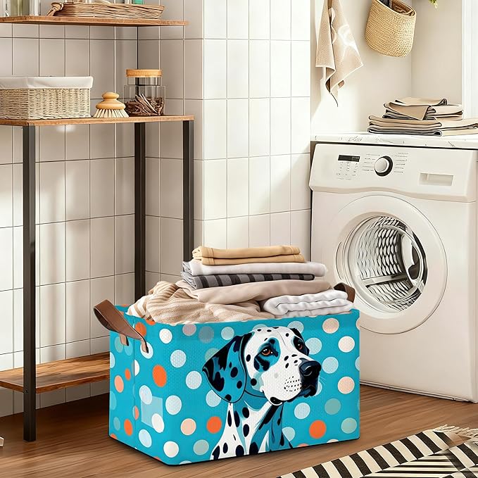 Storage Bin with Handles Blue-Spotted Dog Cute Animal Collapsible Laundry Baskets for Books Laundry - Use in Nursery Closet Organizers and Storage Blanket Basket
