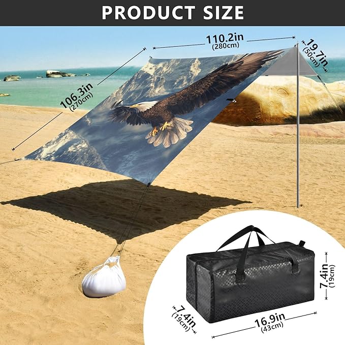 ALAZA Eagles Soars Over The Mountains Beach Tent Sun Shelter Portable Canopy Sunshade for Outdoor Camping Picnics Backyard Fun 10x9 ft
