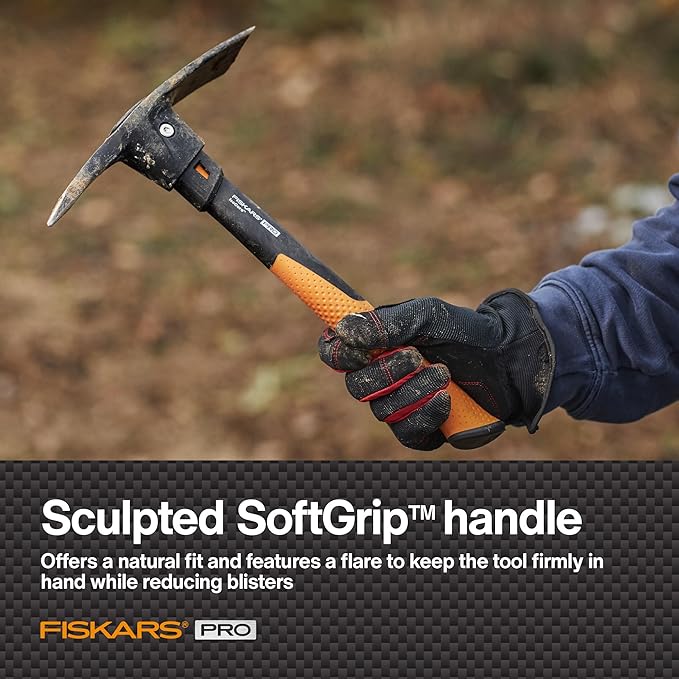 Fiskars IsoCore Pickaxe Mattock with Shock-Absorbing Handle Dual-Head Tool for Roots &amp Rocks 1.5 lb