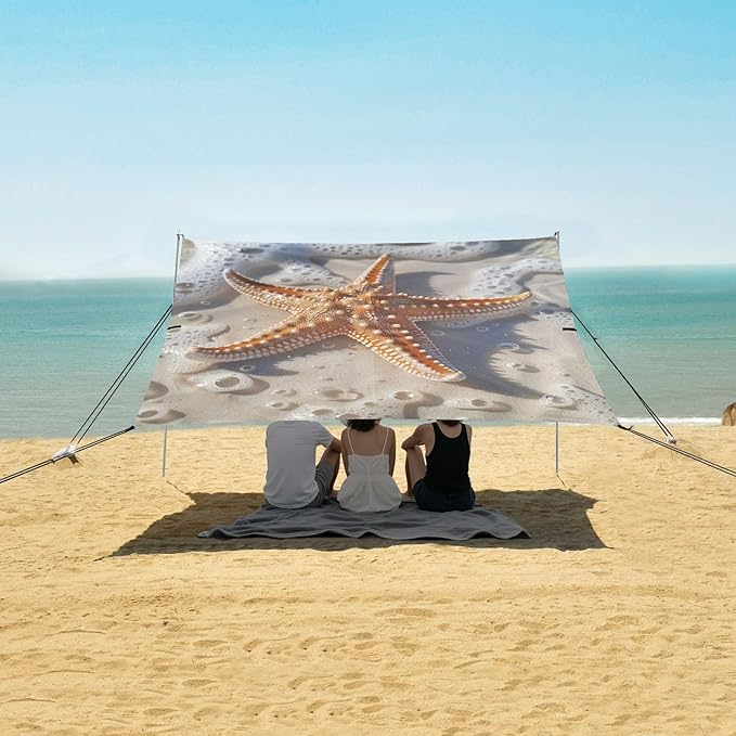 ALAZA Enjoy The Summer Starfish Beach Tent Sun Shelter Portable Canopy Sunshade for Outdoor Camping Picnics Backyard Fun 10x9 ft