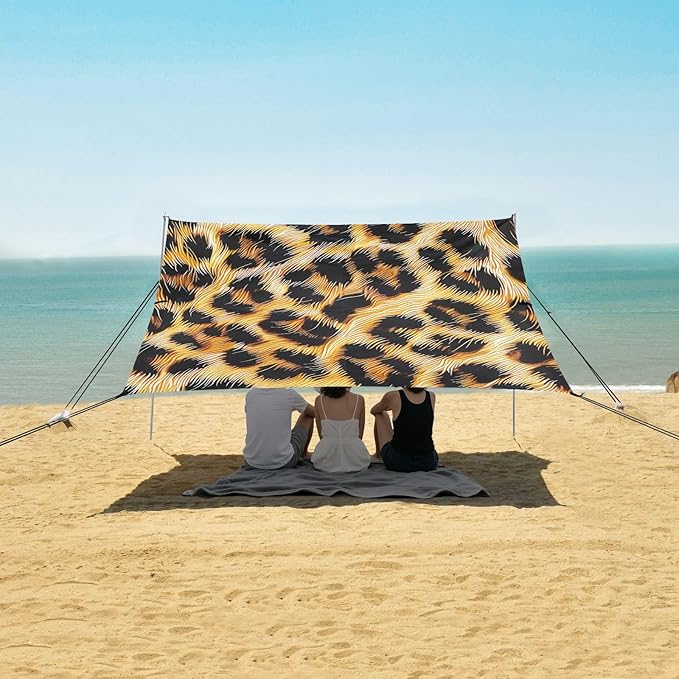 ALAZA Animal Skin Leopard Print Beach Tent Sun Shelter Portable Canopy Sunshade for Outdoor Camping Picnics Backyard Fun 10x9 ft
