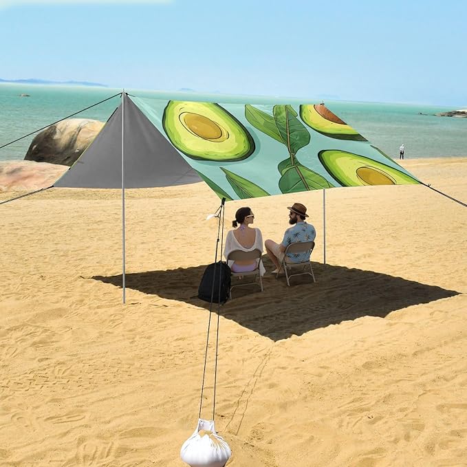 ALAZA Avocado with Leaves Beach Tent Sun Shelter Portable Canopy Sunshade for Outdoor Camping Picnics Backyard Fun 10x9 ft