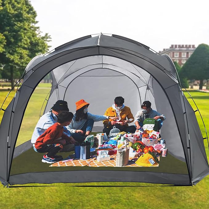 Easy Beach Tent 12 X 12ft Pop Up Canopy UPF50+ Tent with Side Wall Ground Pegs and Stability Poles Sun Shelter Rainproof Waterproof for Camping Trips Backyard Fun Party Or Picnics