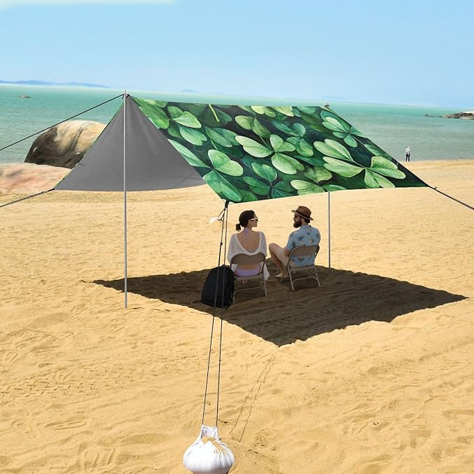 ALAZA Four Leaves Chamrock Leaves St. Patrick's Day Beach Tent Sun Shelter Portable Canopy Sunshade for Outdoor Camping Picnics Backyard Fun 10x9 ft