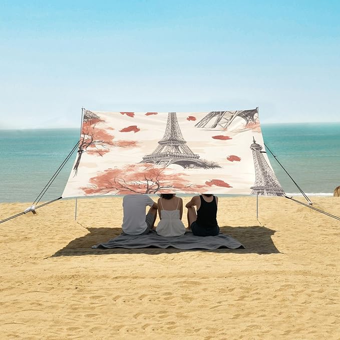ALAZA Vintage Eiffel Tower Paris Maple Leave Beach Tent Sun Shelter Portable Canopy Sunshade for Outdoor Camping Picnics Backyard Fun 10x9 ft