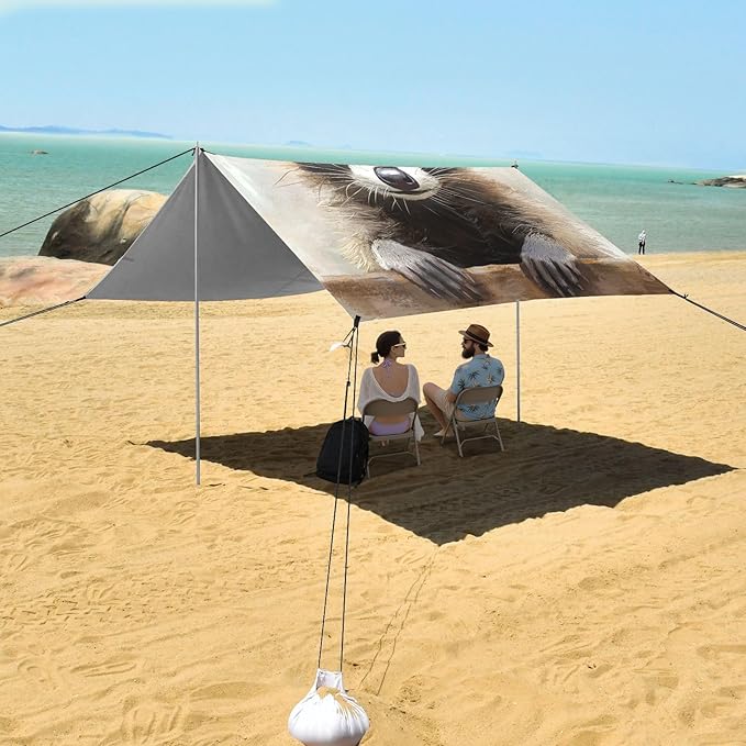 ALAZA Cute Raccoon Watercolor Beach Tent Sun Shelter Portable Canopy Sunshade for Outdoor Camping Picnics Backyard Fun 10x9 ft