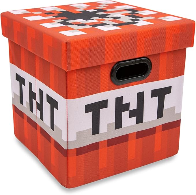 MINECRAFT TNT Block 13-Inch Storage Bin Chest With Lid | Foldable Fabric Basket Container Cube Organizer With Handles Cubby For Shelves Closet | Home Decor Essentials Video Game Gifts
