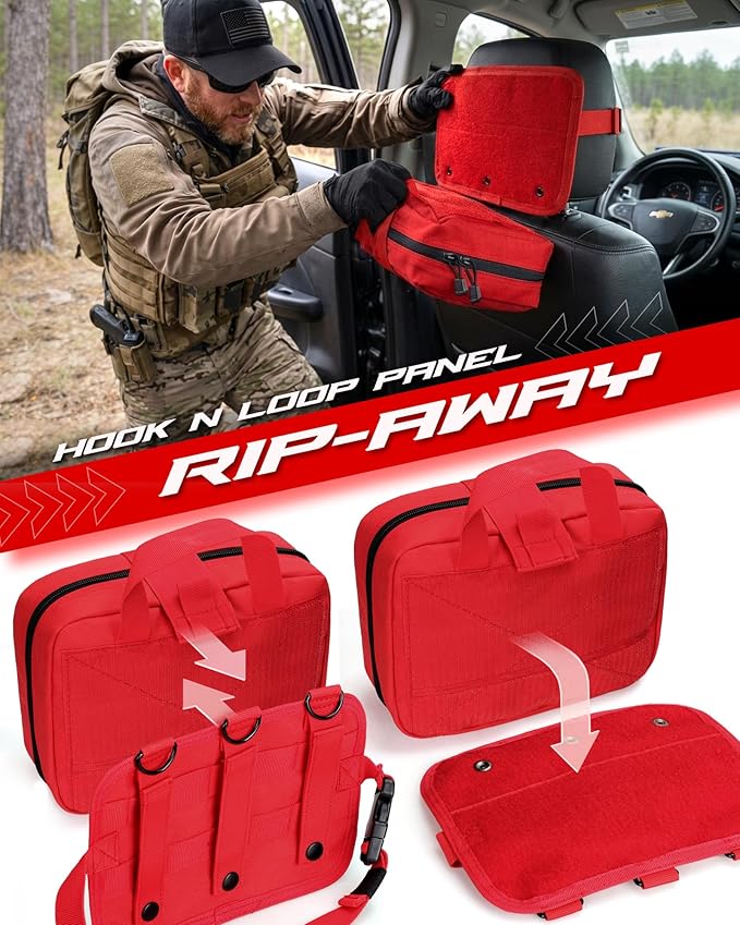 LIVANS Tactical Molle Medical Pouch - Upgraded Size Large Capacity IFAK Pouch with Detachable Quick Release and Headrest Mount Includes Flag and Cross Patch