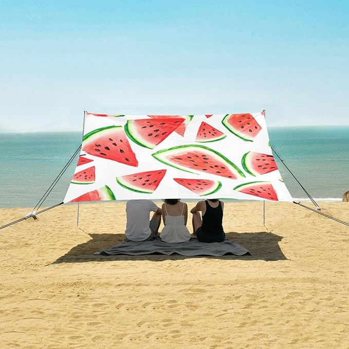 xigua Watermelon Beach Tent Sun Shelter with Carrying Bag - Silver Coated Oxford Fabric Beach Canopy for Beach Camping Fishing - Includes Windproof Ropes Sandbags &amp Stakes