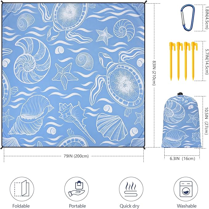 Beach Blanket Waterproof Sandproof Beach Mat 79 X 83/10'x9'for 2-8 Adults Quick Drying Outdoor Picnic Mat Beach Accessories for Travel Camping Hiking