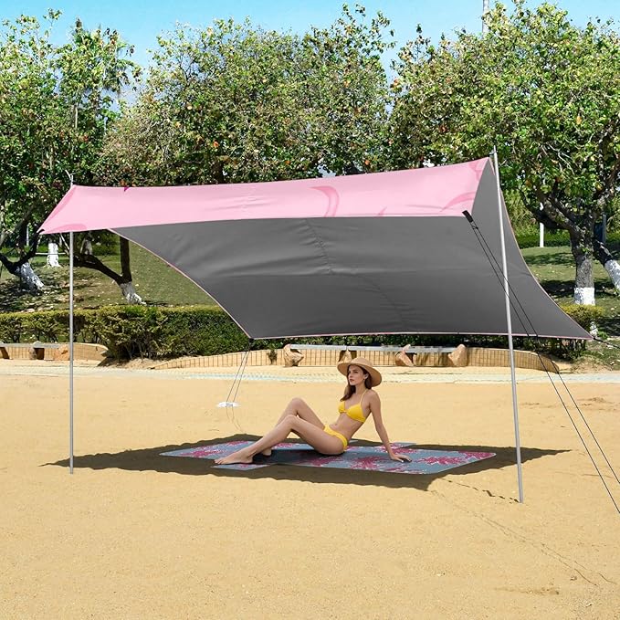 ALAZA Bow Stars Pink Beach Tent Sun Shelter Portable Canopy Sunshade for Outdoor Camping Picnics Backyard Fun 10x9 ft
