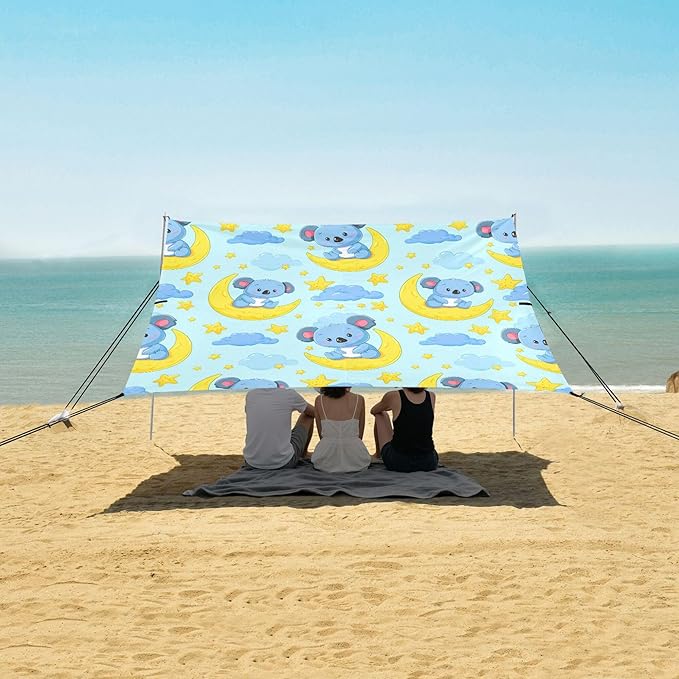 Koalas Beach Canopy Sun Shelter with Sandbags &amp Sand Shovel &amp Windproof Ropes - Portable 110x126 Beach Shade Beach Tent for Camping Picnics
