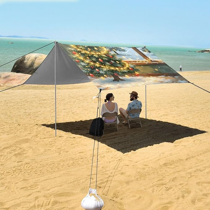 ALAZA Christmas Tree in Front of The Window Beach Tent Sun Shelter Portable Canopy Sunshade for Outdoor Camping Picnics Backyard Fun 10x9 ft