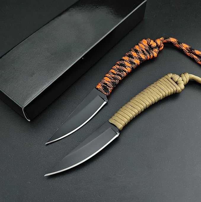 Portable EDC Fixed Blade Knife2.8'' 8Cr13Mov Steel BladeNylon Rope Handle with Kydex Sheath and PocketclipGifts for Men WomenLightweight Full Tang Knives for Camping Hiking Fishing (Orange)