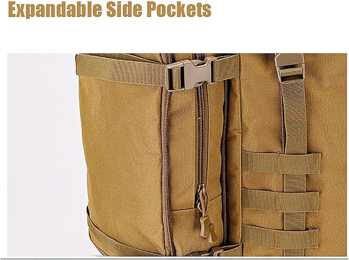 100L Tactical Backpack Side Storage Molle Bag Thick Breathable Belt Nylon Hanging Strap Durable Large Capacity Waterproof(Khaki)