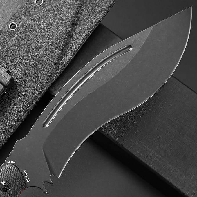 Eafengrow EF159 Fixed Blade Knife AUS-10 Steel Dog Leg shape Blade Micarta Handle Full Tang EDC Tool Straight Knifes for Outdoor Camping Hunting Bushcraft(Black)