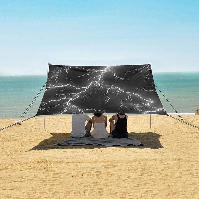 ALAZA Lightning Black Background Pattern Beach Tent Sun Shelter Portable Canopy Sunshade for Outdoor Camping Picnics Backyard Fun 10x9 ft