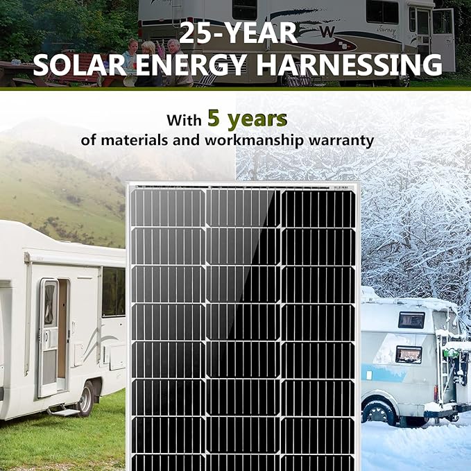 HQST 2pcs 100W 12V Monocrystalline Solar Panel Up to 25% High Efficiency Module Waterproof for RVs Motorhomes Cabins Marine Boat and Any Other Off Grid Applications-Upgrade Version
