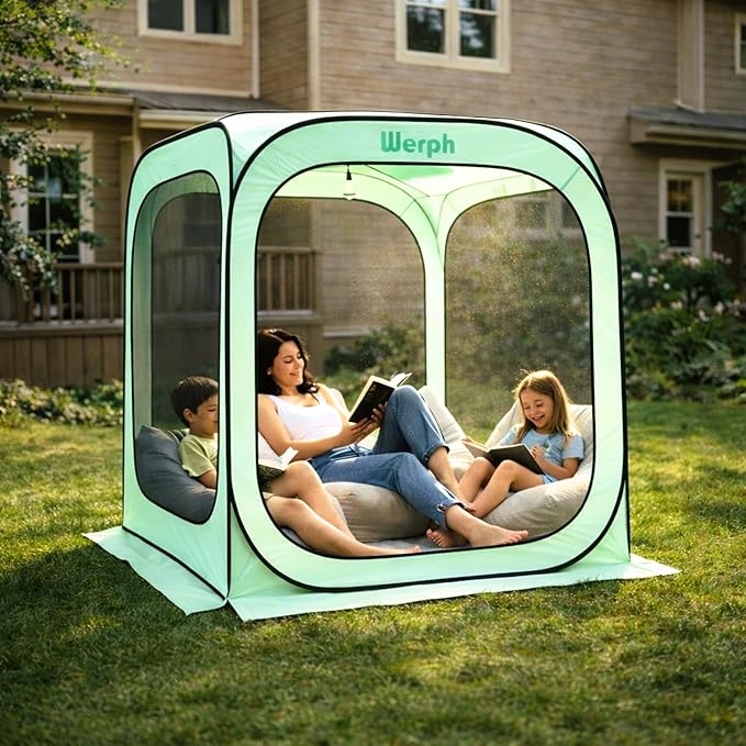 Werph 6x6 Pop Up Screen Tent Mosquito Net Gazebo UV Resistant Roof Waterproof Screen Canopy Quick Setup Outdoor Shelter for Backyard Patio Garden Picnic Camping and Events Green