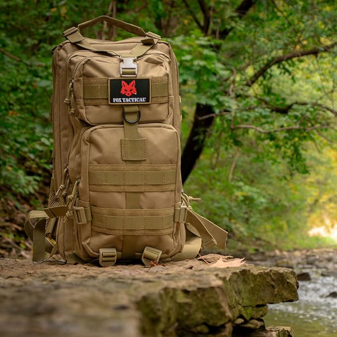 FOX OUTDOOR PRODUCTS Medium Transport Pack | 29L Tactical Backpack with Organizer Pockets MOLLE Webbing &amp Hydration Sleeve Coyote