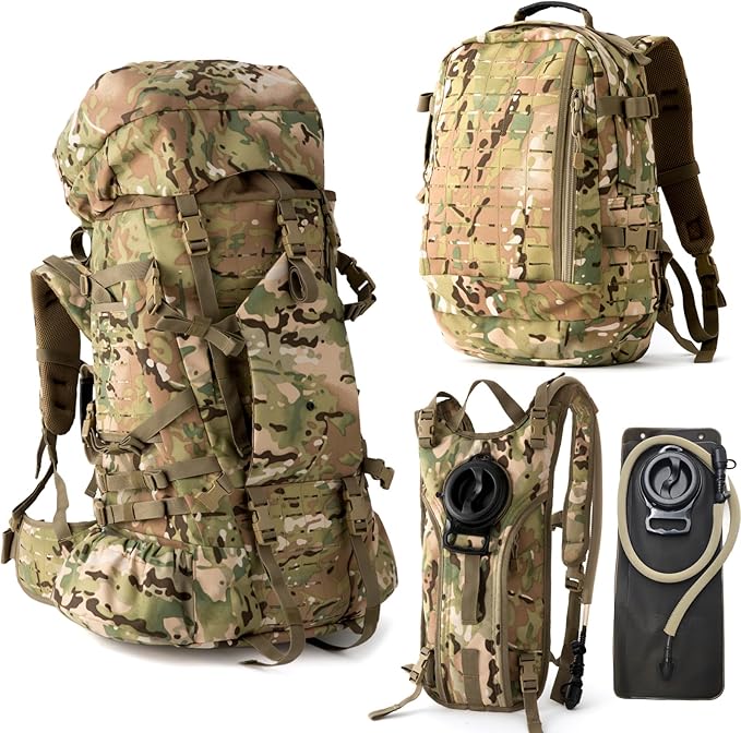 MT Military Army Large Rucksack with Detacheable Assault Backpack Hydration Pack Shoulder Straps and Waist Belt Metal Frame | Detacheable Hydration Pack Shoulder Straps Waist Belt Metal Frame