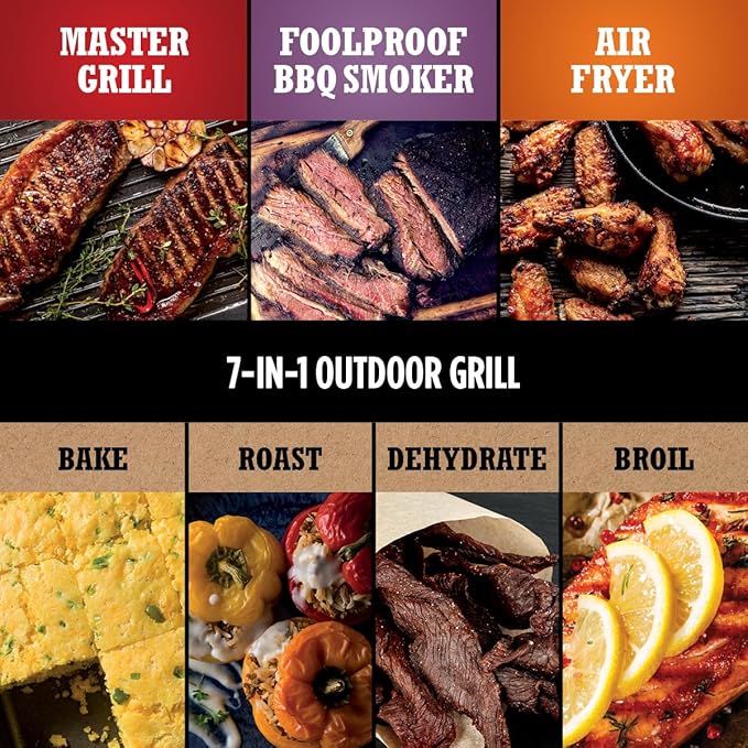 Ninja OG751 Woodfire Pro Outdoor Grill Built-In Thermometer7-in-1 Master GrillBBQ Smoker&amp Outdoor Air Fryer Plus BakeRoastDehydrate &amp BroilWoodfire TechnologyWeather-ResistantGrey XL