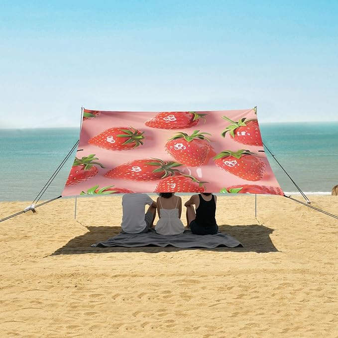 ALAZA 3D Fresh Strawberry Beach Tent Sun Shelter Portable Canopy Sunshade for Outdoor Camping Picnics Backyard Fun 10x9 ft