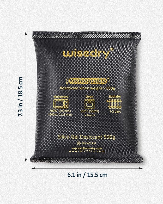 wisedry 2 x 500 Gram [2.2 lbs] Rechargeable Silica Gel Car Dehumidifier Microwave Fast Reactivated Desiccant Packets Large for Gun Safe Closet Basement Garage Storage Moisture Absorber Bag Reusable