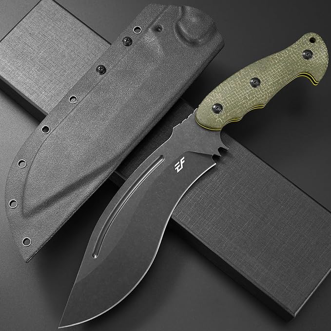 Eafengrow EF159 Fixed Blade Knife AUS-10 Steel Dog Leg shape Blade Micarta Handle Full Tang EDC Tool Straight Knifes for Jungle Camping Hunting Collection(Green)