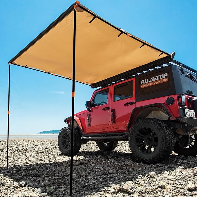 ALL-TOP Vehicle Awning 6.6'x8.2' Roof Rack Pull-Out Sun Shade UV50+ Weatherproof 4x4 Side Awning for Camping &amp Overland (Hardware Included)
