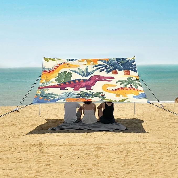 ALAZA Dinosaurs Seamless Pattern Dinos Palms and Berrie Beach Tent Sun Shelter Portable Canopy Sunshade for Outdoor Camping Picnics Backyard Fun 10x9 ft