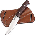 Ottoza Full Tang Bushcraft Knife with 1095 Carbon Steel Fixed Blade - Survival and Outdoor Camping Knife - Wenge Wood Handle Brown Leather Sheath 428