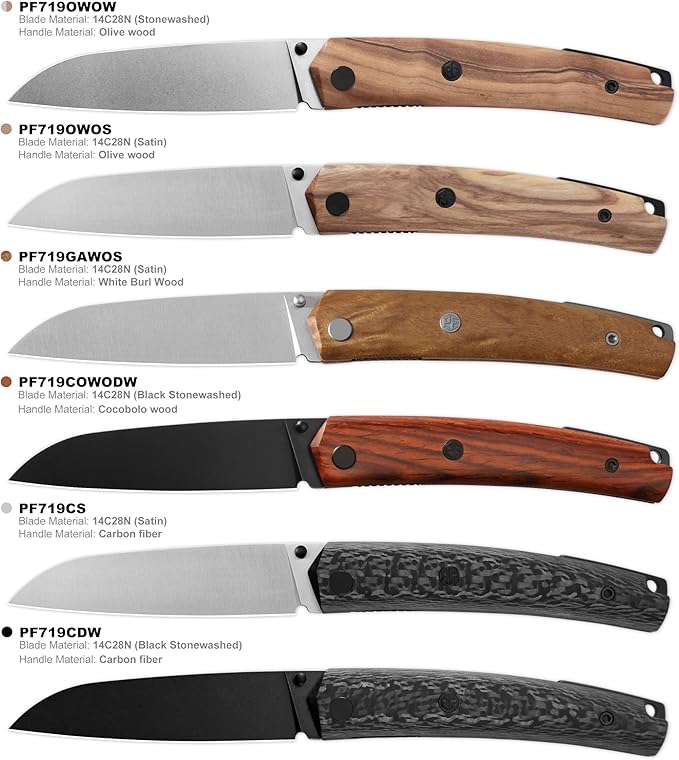 Petrified fish PF719 Patte Folding Knife3.38 14C28N Steel Satin Blade White Burl Wood Handle Thumb Stud Liner lock Pocket Knife