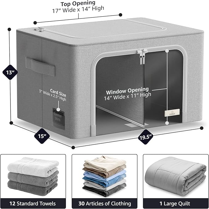 Sorbus Storage Bins with Divided Interior - Large Stackable &amp Foldable Organizer Containers with Metal Frame Oxford Fabric Large Window &amp Carry Handles - Organization for Bedroom Linens &am