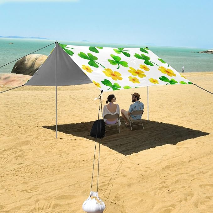 Beach Canopy with Windproof Ropes &amp Sandbags Beach Tent Sun Shade Sun Shelter for Camping Trips Fishing Backyard Fun or Picnics Flower