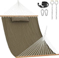 Lazy Daze Hammocks 12 FT Sunbrella Fabric Hammock not Fading with Spreader Bars and Free Pillow Fits for 2 Persons All Weather and Fade Resistant for Patio Yard 450 lbs Capacity Harwood Cocoa