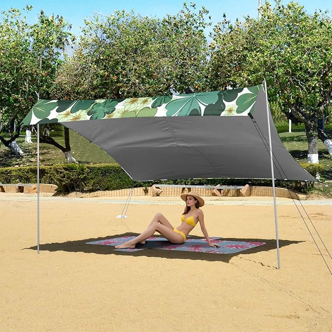 St Patrick's Shamrocks Floral Beach Tent Sun Shelter Set UPF50+ UV Protection 10.5 x 9.19 FT Camping Shade Canopy with Sandbags Sand Anchors Carrying Bag and Others
