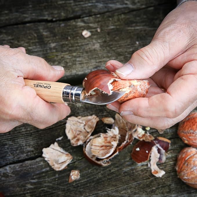 OPINEL No.7 Folding Chestnut and Garlic Knife European Chestnut Wood Handle 12C27 Stainless Steel Blade