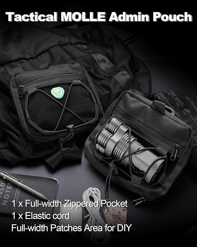 VIPERADE CHP3 Small Tactical MOLLE Admin Pouch Utility EDC Tool Bag Organizer with Elastic Cord Modular Pouch Attaches to Backpacks Vests Belts