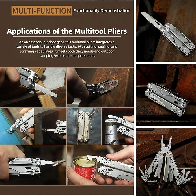 Multi Tool 19-in-1 Full-Size Lightweight EDC Multi-Purpose Pliers Household Screwdriver Camping Outdoor Gear Nylon Bag Tools Gifts for Guys Gifts for Hunters Men who have Everything (Silver)