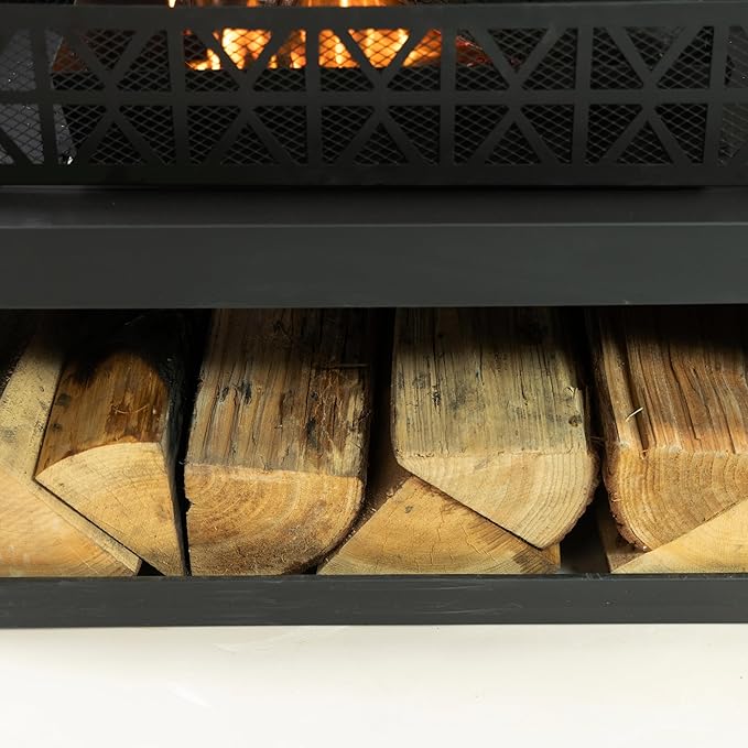 36 Rectangular Steel Outdoor Wood Burning Fireplace - Outdoor Fireplace with Adjustable Cooking Grill &amp Log Storage Compartment - Camping Fire Place with Safety Screen and Poker