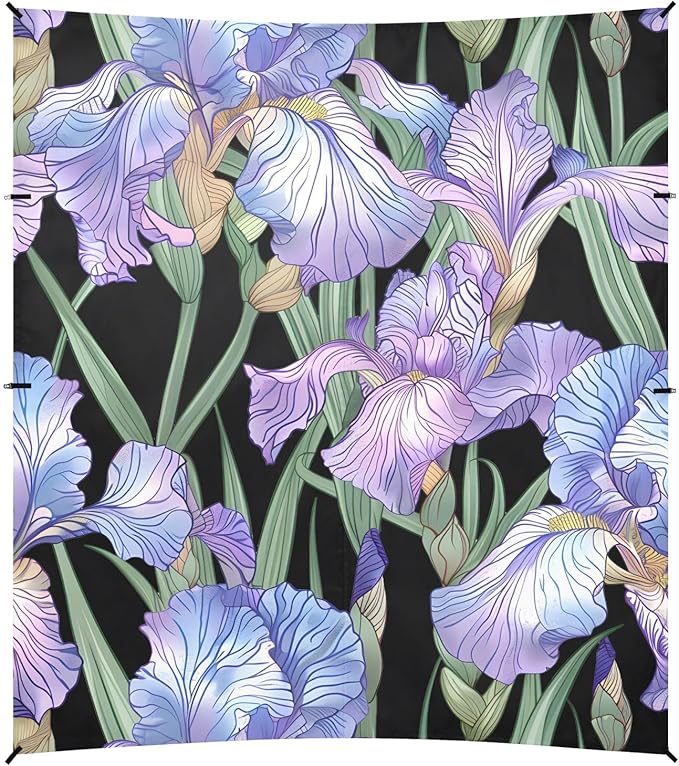 ALAZA Purple Iris Flowers Floral Beach Tent Sun Shelter UPF50+ Protection Beach Shade Canopy w/ 4 Sandbags for Outdoor Camping Fishing Backyard Fun Picnic 10x9 ft