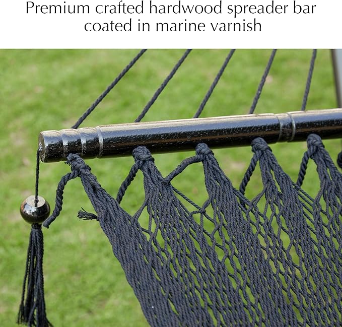 PNAEUT Double Rope Hammocks for Outside Handwoven Double Caribbean Hammock with Spreader Bar for Outdoor Indoor Max 600 lbs Capacity (Abyss)