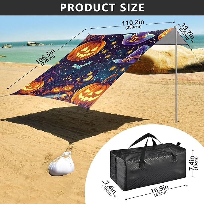ALAZA Pumpkin Magic Hat Beach Tent Sun Shelter Portable Canopy Sunshade for Outdoor Camping Picnics Backyard Fun 10x9 ft