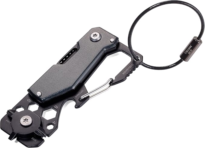Troika TOOLINATOR KTL25/TI Mini Tool with 10 Functions Knife Keyring (Wire Loop) with Carabiner Bottle Opener Stainless Steel/Aluminium Original