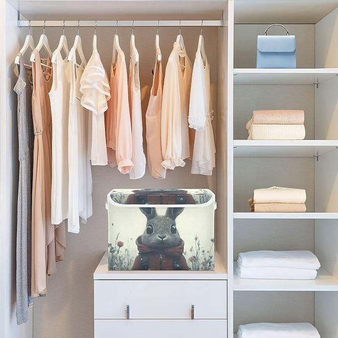 AIXIWAWA Lidded Storage Cube (Wild Bunny) Fabric Foldable Closet Bins with Flip Lid and Handles Organizer Basket Container 16.5 x 12.6 x 11.8 IN