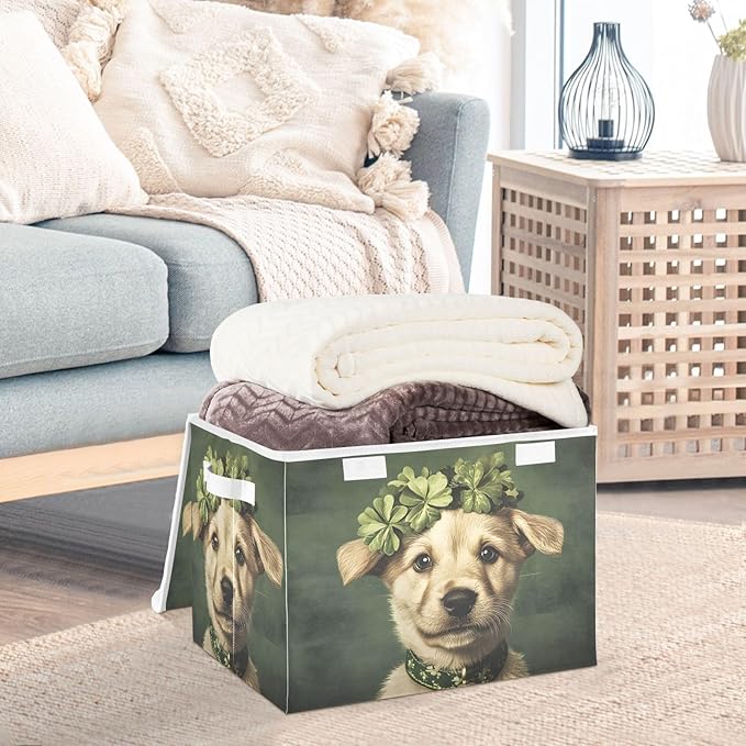 Storage Cube with Lid Little Cute Dog Print 16.5×12.6×11.8 IN Collapsible Large Capacity Foldable Storage Basket Bin Organizer