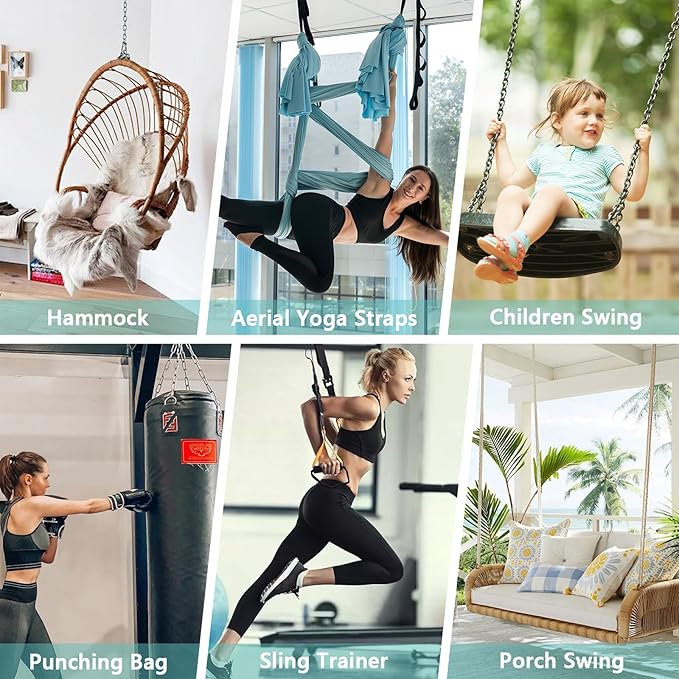 360°Rotating Hammock Hanging Kit Heavy Duty 1200 lb Capacity Stainless Steel Hanging Swing Hooks 2 Pack Swing Hanger for Yoga Hammock Chair Sandbag Swing Sets(Black