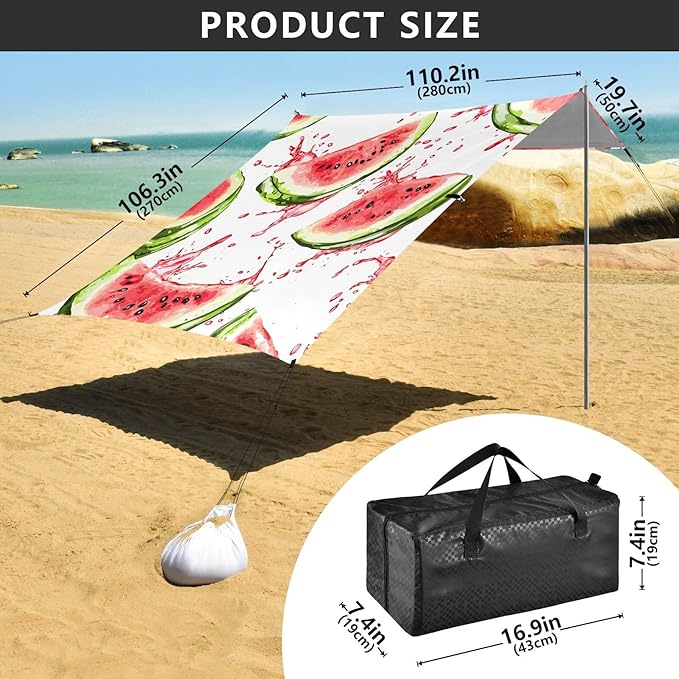 ALAZA Watermelon Watercolor Pattern Beach Tent Sun Shelter Portable Canopy Sunshade for Outdoor Camping Picnics Backyard Fun 10x9 ft