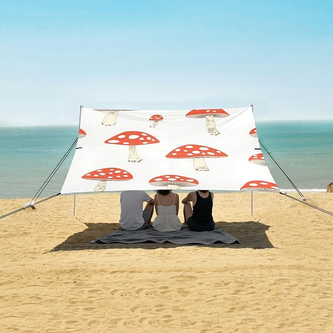 ALAZA Beautiful Mushroom Beach Tent Sun Shelter Portable Canopy Sunshade for Outdoor Camping Picnics Backyard Fun 10x9 ft
